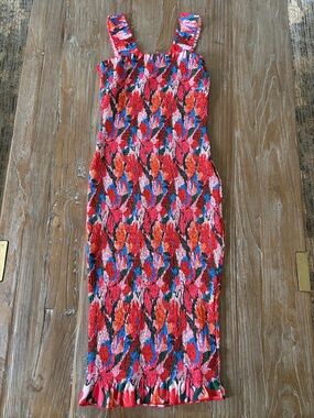 SNDYS Smocked Red Floral Midi dress sz 4